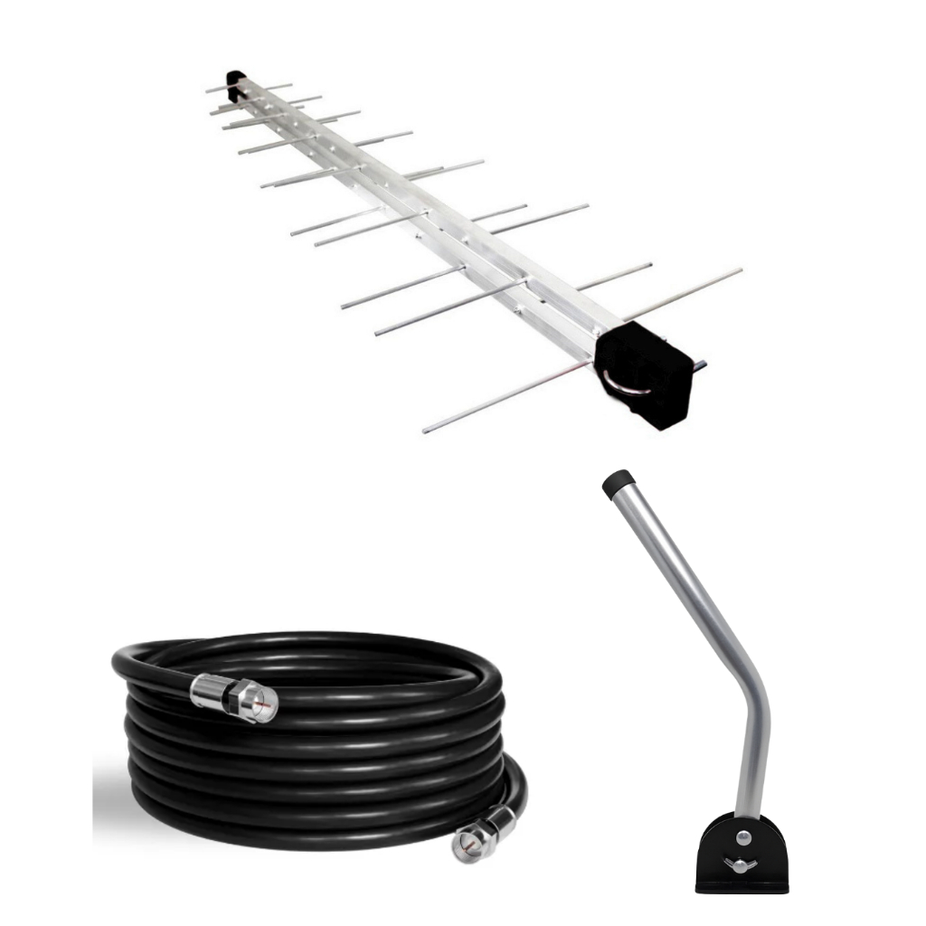 Antena Digital 4K Externa Log 28 + Cabo 20m + Mastro 45cm Capte
