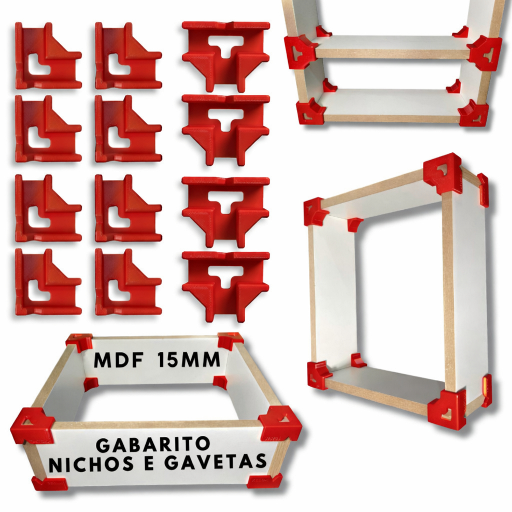 Kit Gabaritos MDF 15mm Montagem de Nichos, Móveis, Gavetas e Caixas no Esquadro 90 Graus Cantoneira