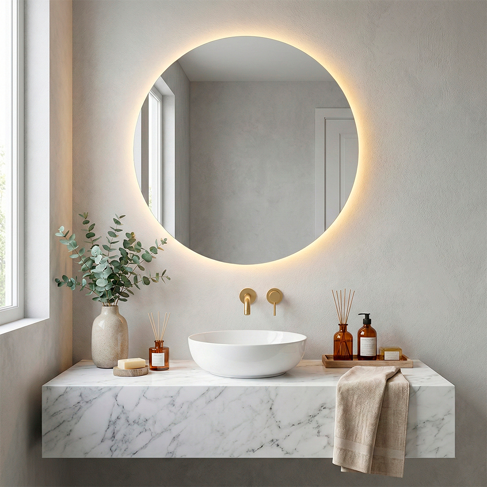 Espelho Com LED Lapidado Redondo 60cm - Para Banheiro, Quarto, Maquiagem - ENVIO IMEDIATO