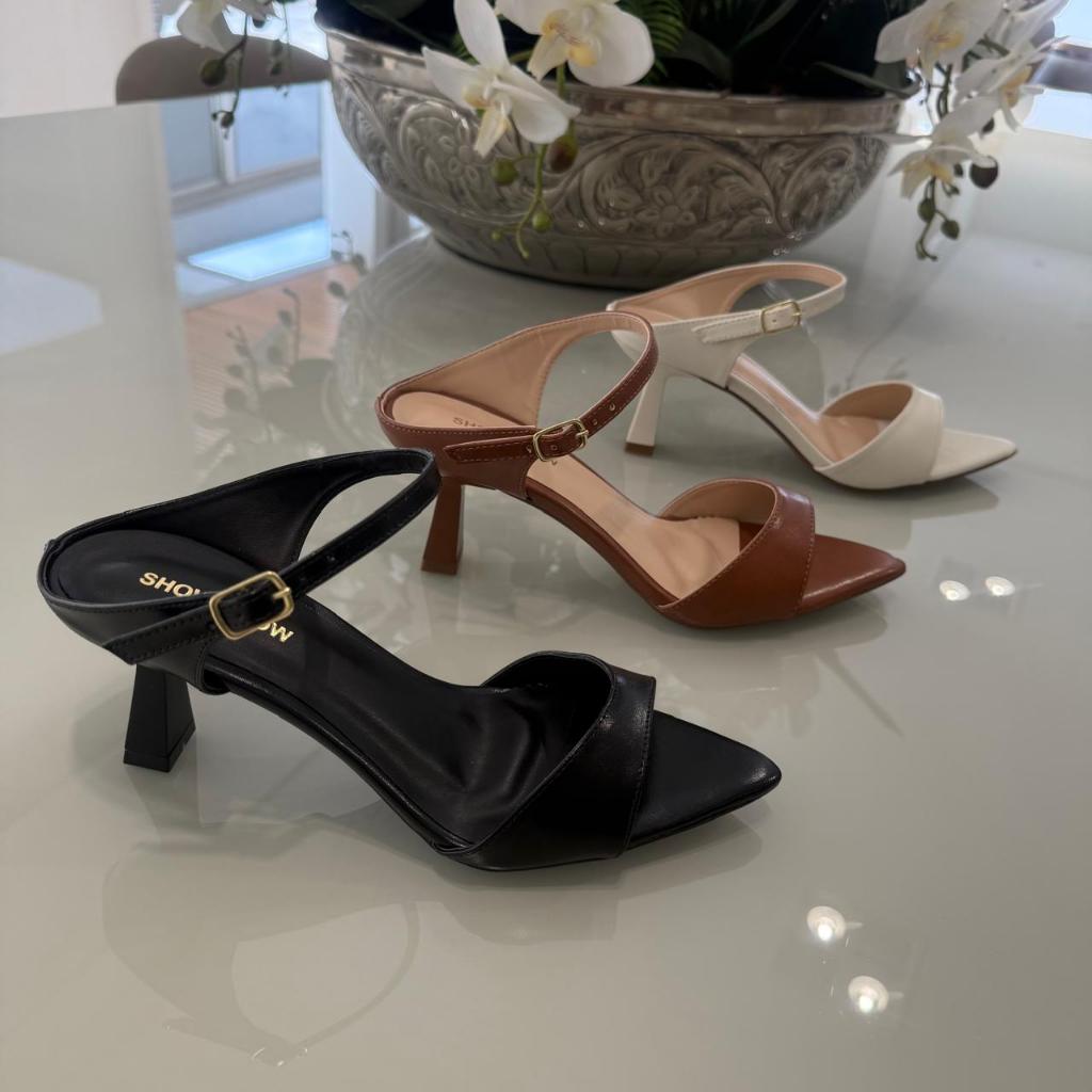 Sandália Tamanco Feminino Caramelo Salto taça 7 cm Bico Folha Confortavel Elegante em Oferta na Shopee