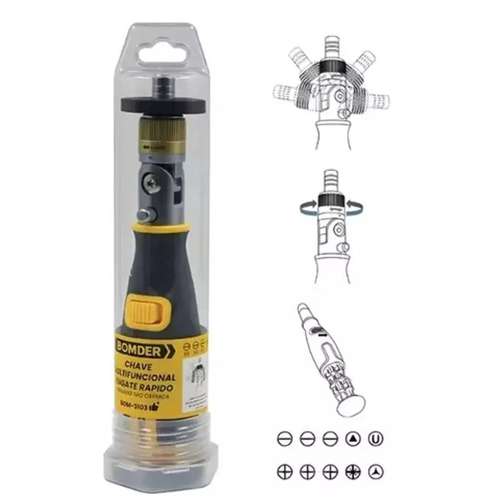 Kit Chave Catraca 1/4" 12 Peças BOM-3103 – 10 Pontas Bits, Aço CRV, Multifuncional – Bomvink
