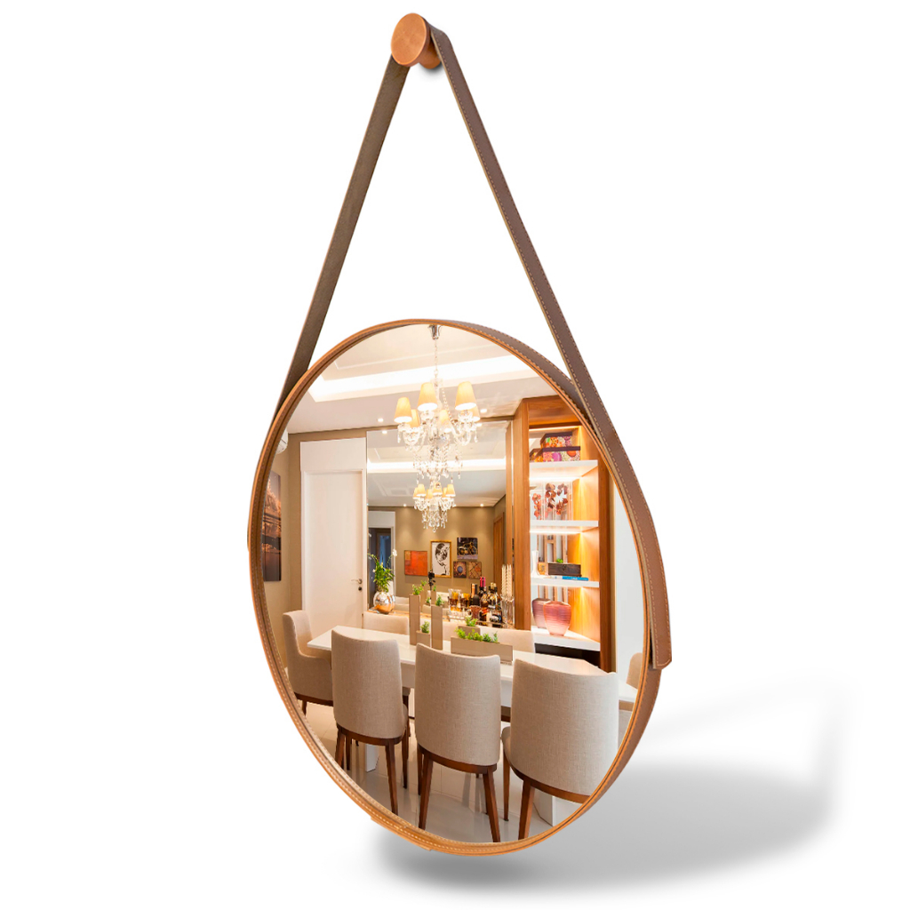 Espelhos Redondo Decorativo Adnet Couro 60cm 50cm 40cm 30cm Sala Quarto Banheiro Hall