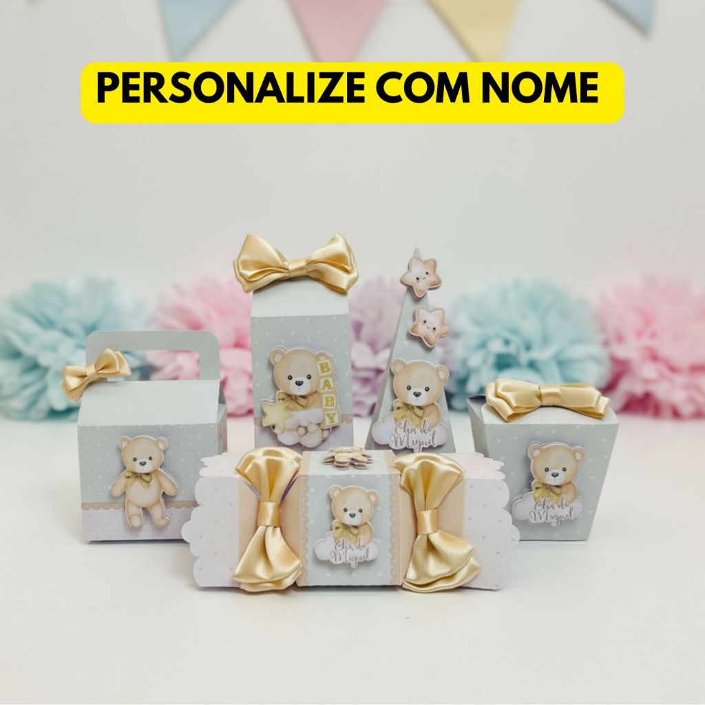 Kit Festa Caixinha personalizada  CHÁ DE BEBÊ AMARELO CANDY URSINHO Lembrança Caixa Pegue e Monte DIVERSOS TEMAS