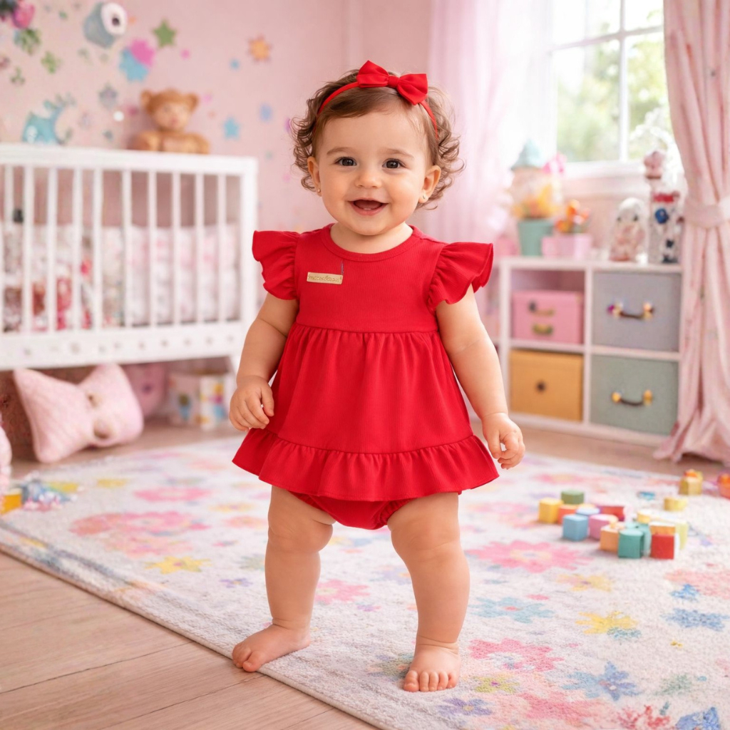 Kit Vestido + Calcinha Tapa Fralda Infantil Bebê Menina 0-6 Meses em Oferta na Shopee