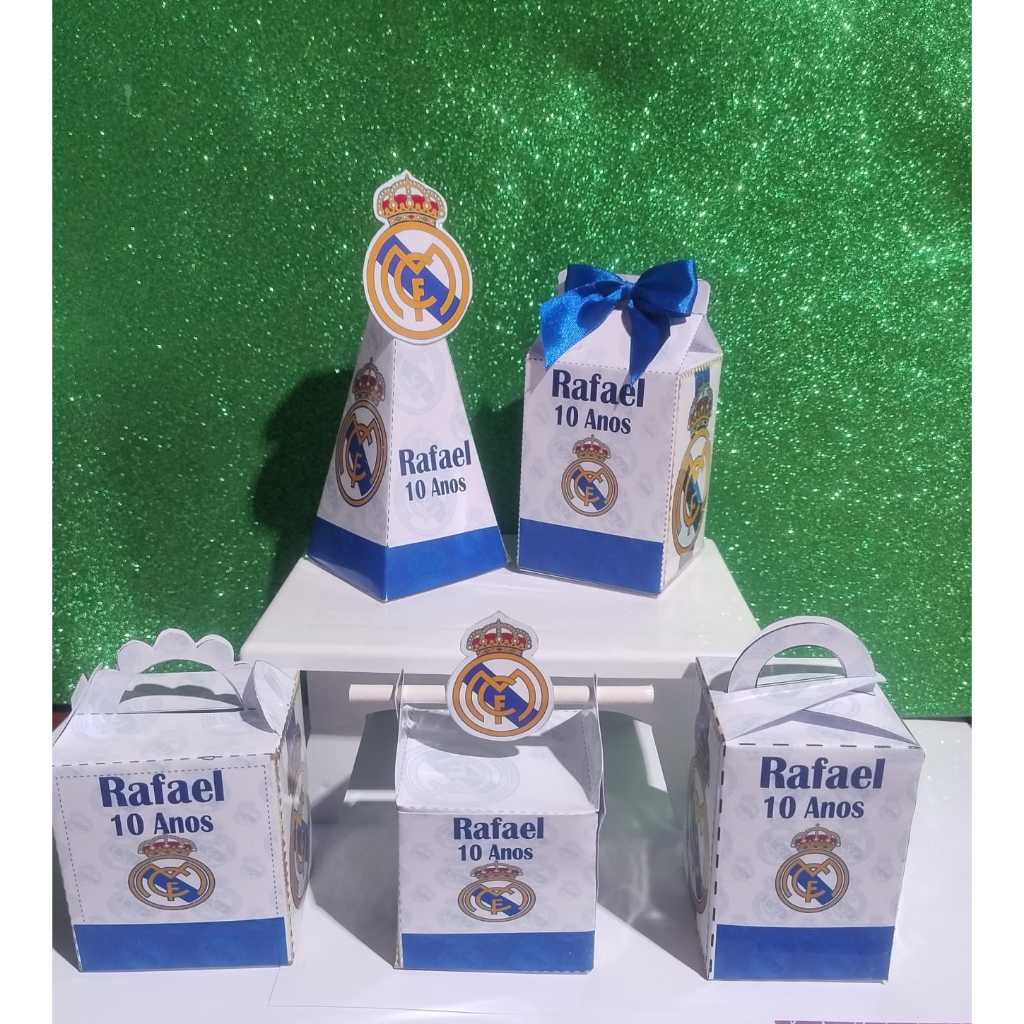 20 Caixas Personalizadas- Kit Festa PRONTA PRA USO REAL MADRID Personalizado | Lembrancinhas | Caixas | Aniversário