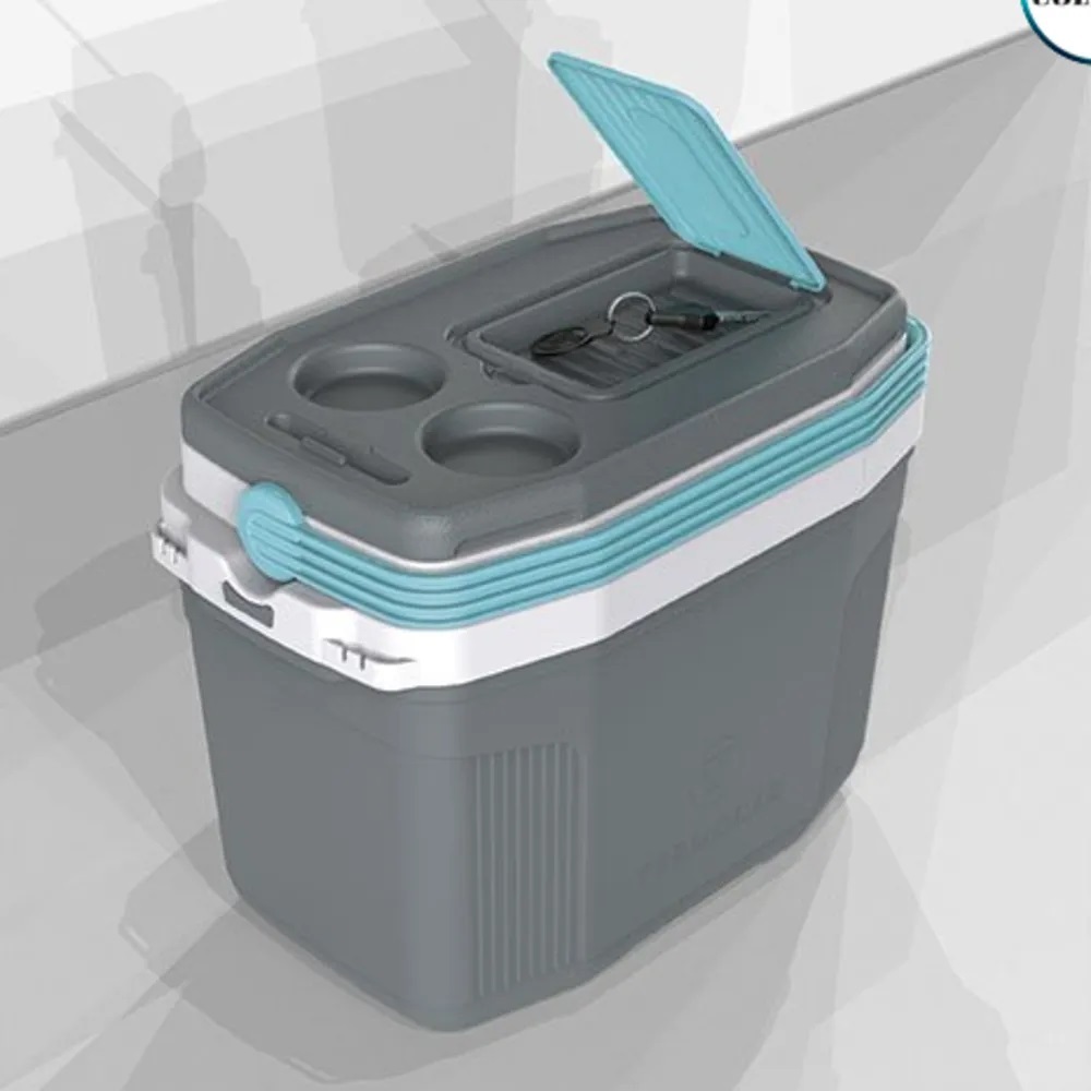 Caixa Térmica SUV 32 Litros Termolar Cinza e Azul-Turquesa com Trava alça, Para Pesca, Camping, Praia e  Lazer.