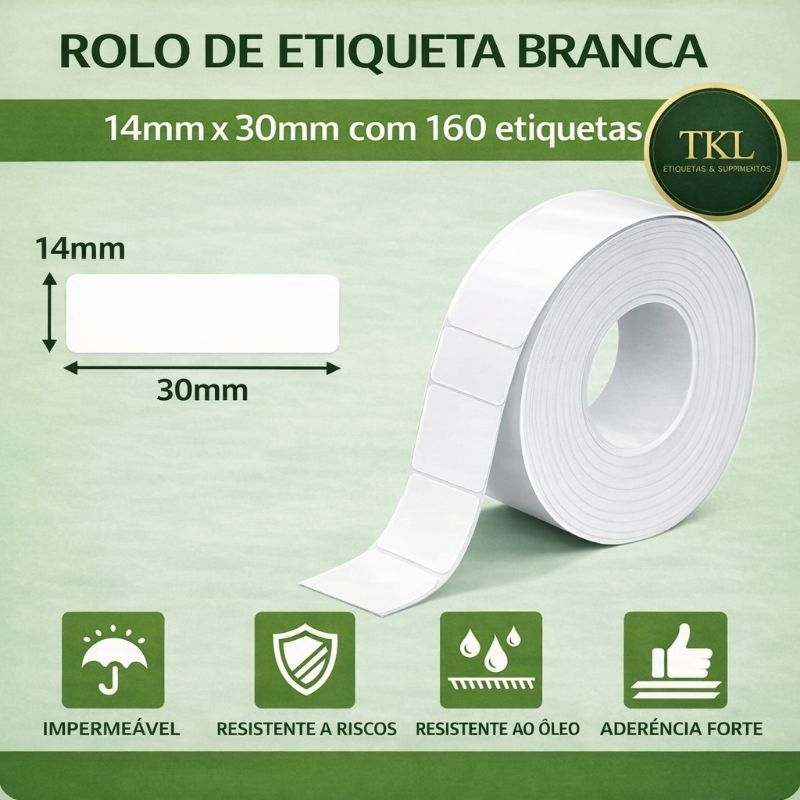 Etiqueta Térmica 14x30mm – Rolos para Mini Impressoras Térmicas Portáteis - Papel adesivo na cor branco