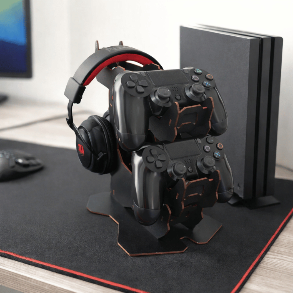 Suporte Organizador de Mesa para Controles + Fone ps4/ps5 xbox nintendo - MDF Premium Preto