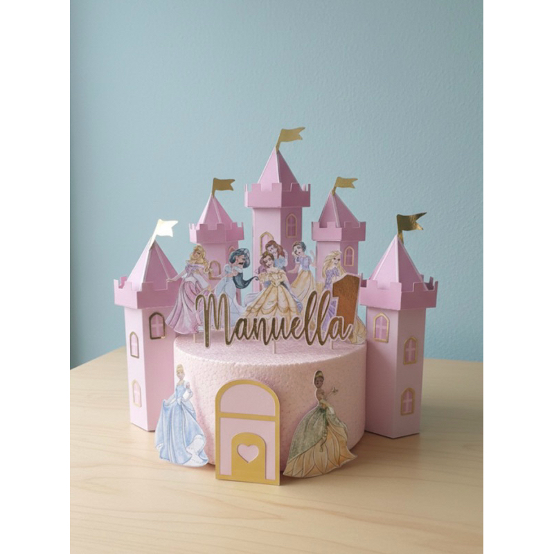 Topo de bolo castelo princesa 3D Pegue e monte em Oferta na Shopee