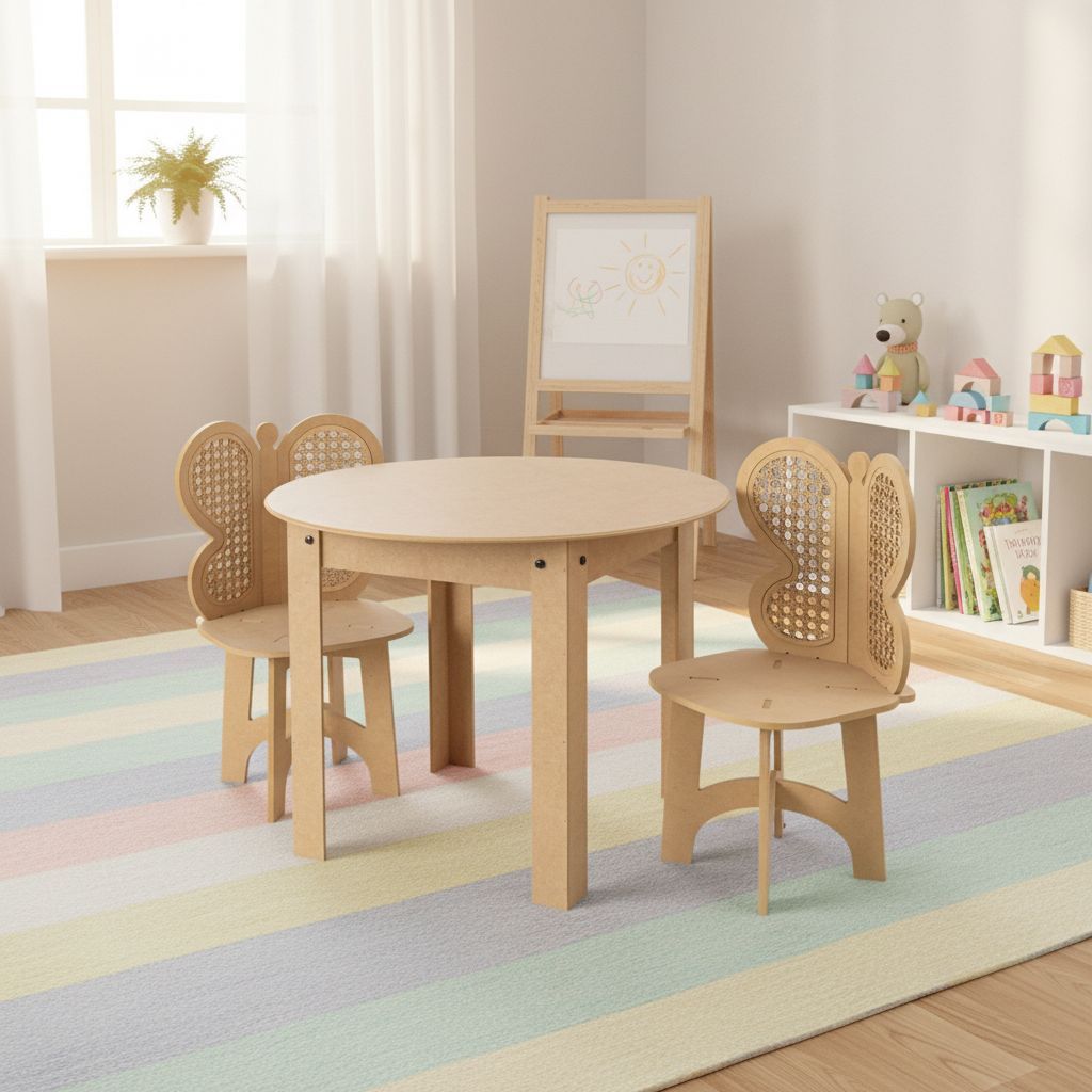 Conjunto Mesinha Redonda com 2 Cadeiras sem compartimento Didática Infantil MDF mesa crianças