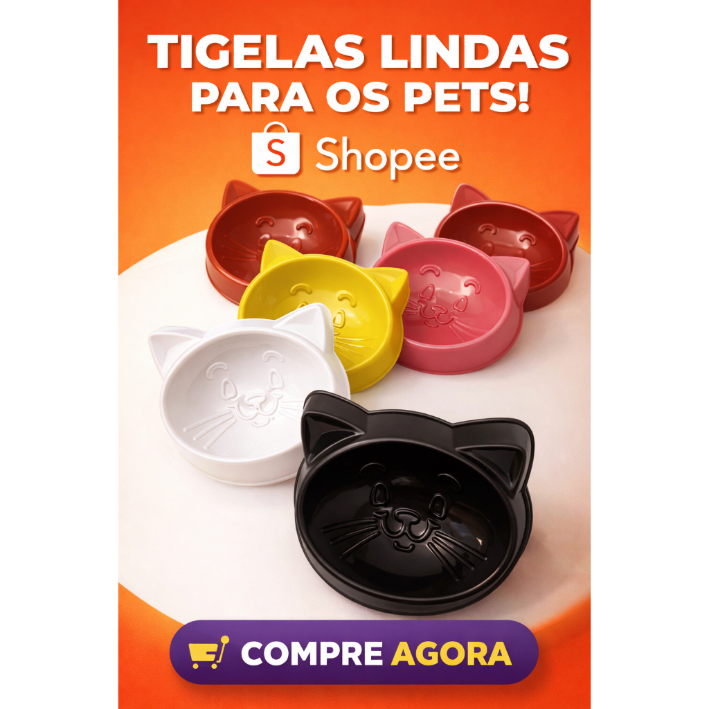 Kit Comedouro para Gato Orelhinha Plástico 150ml Tigela Pet para Ração e Água Leve e Resistente Pets