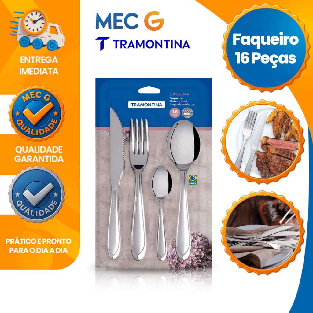 Jogo de Talheres de Inox Faqueiro 16 Peças Garfo Faca Colher de Sopa Colher de Chá Laguna Tramontina em Oferta na Shopee