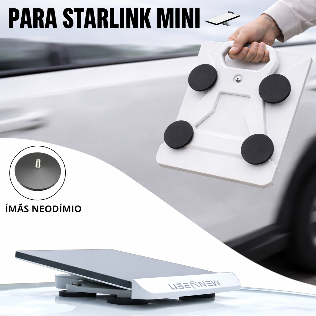 Suporte Mini Starlink Antena Veicular + 4 Ímãs Neodímio Fixação Magnética Carro Teto Externo Alça