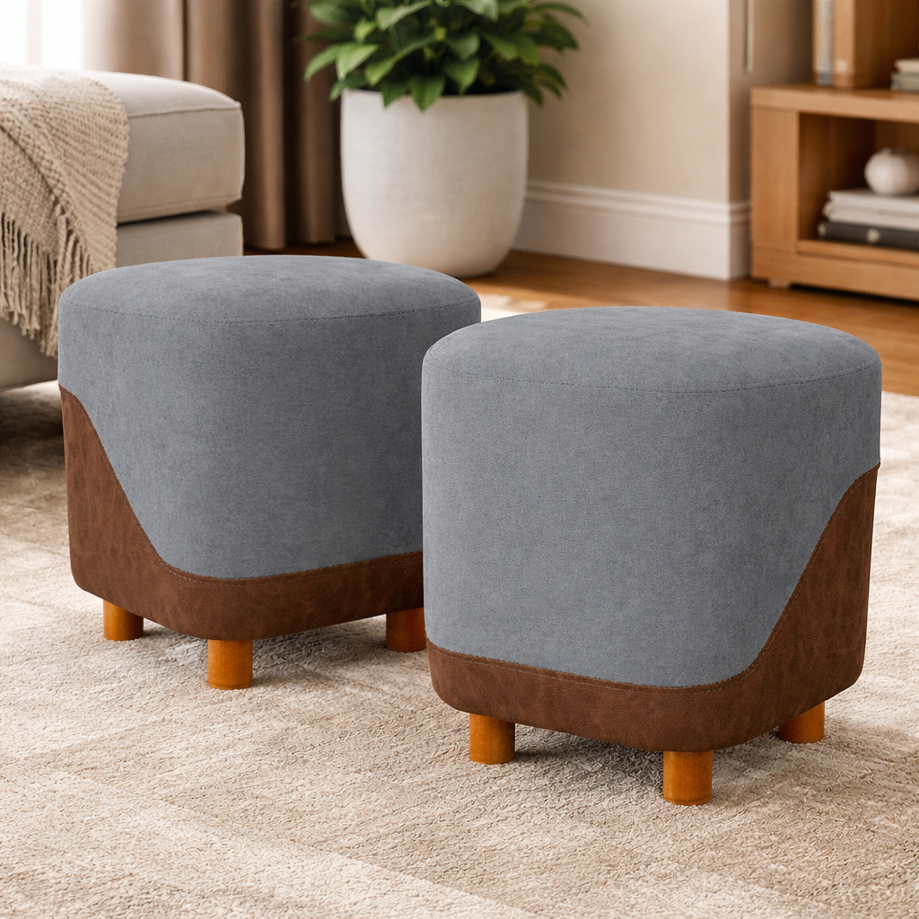 Kit 2 Puff New Decorativo Organico Puff Quadrado Tecido Boucle Luxo Cor Cinza com Marrom