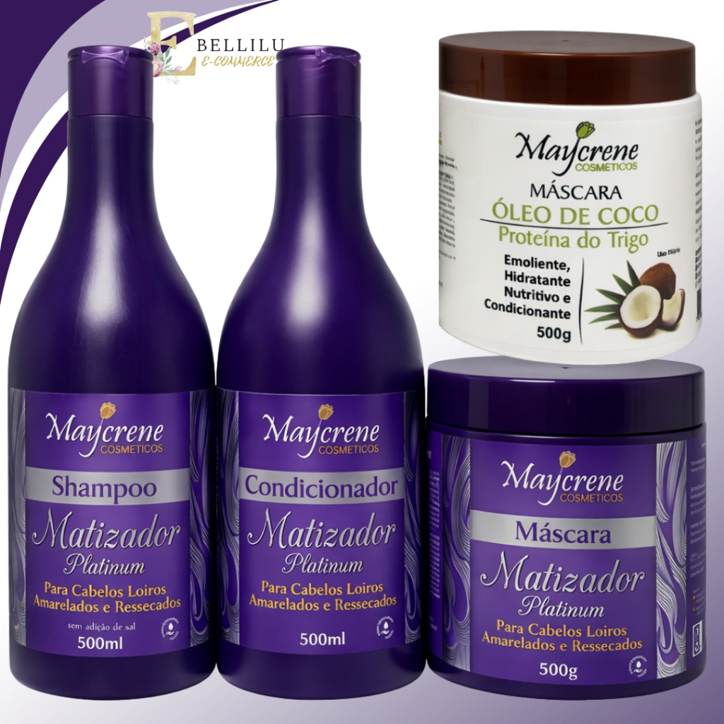Kit Matizador Platinum + Máscara Hidratante Óleo de Coco Maycrene