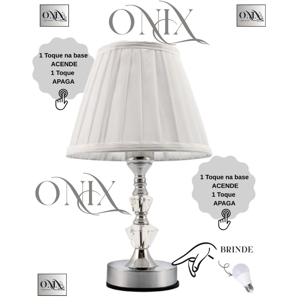 Abajur Vidro Cristal de toque Bivolt 35cm Quarto Sala 309 em Oferta na Shopee