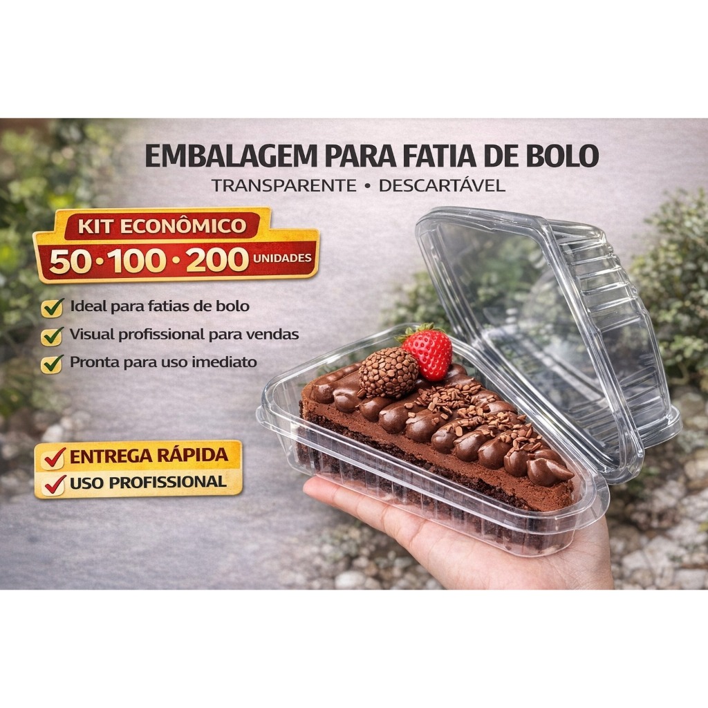 50~200 Embalagens para Fatia de Torta, Bolo, Brownie ou Temaki [Ref E-630 Grande] em Oferta na Shopee