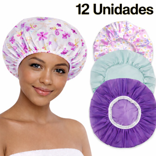 Kit 12 Toucas de Banho Impermeáveis com Elástico – Ideal para Hidratação e Tintura em Oferta na Shopee