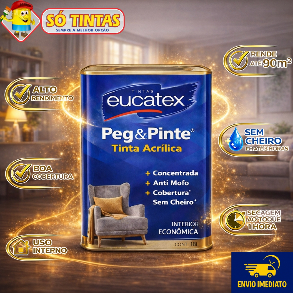 Tinta para Parede Pegue e Pinte 18 Litros Acrílica Eucatex, Anti Mofo, Sem Cheiro, Interna em Oferta na Shopee