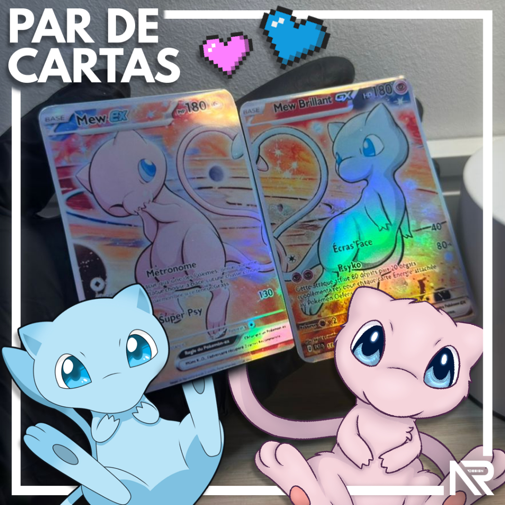 Cartas de Casal Mew - Coração com a Cauda (Poke) FOIL HOLOGRÁFICO - Sleeve de Proteção -  Presente Perfeito para Casais