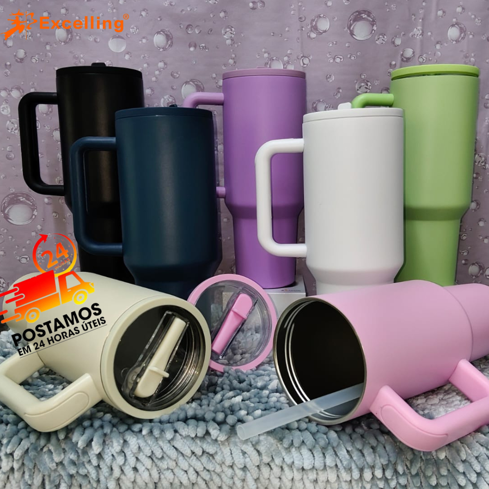 Copo Térmico 1,2 Litros em Aço Inox  Com Alça e Canudo - Fundo afunilado para carro ZQL-074 em Oferta na Shopee