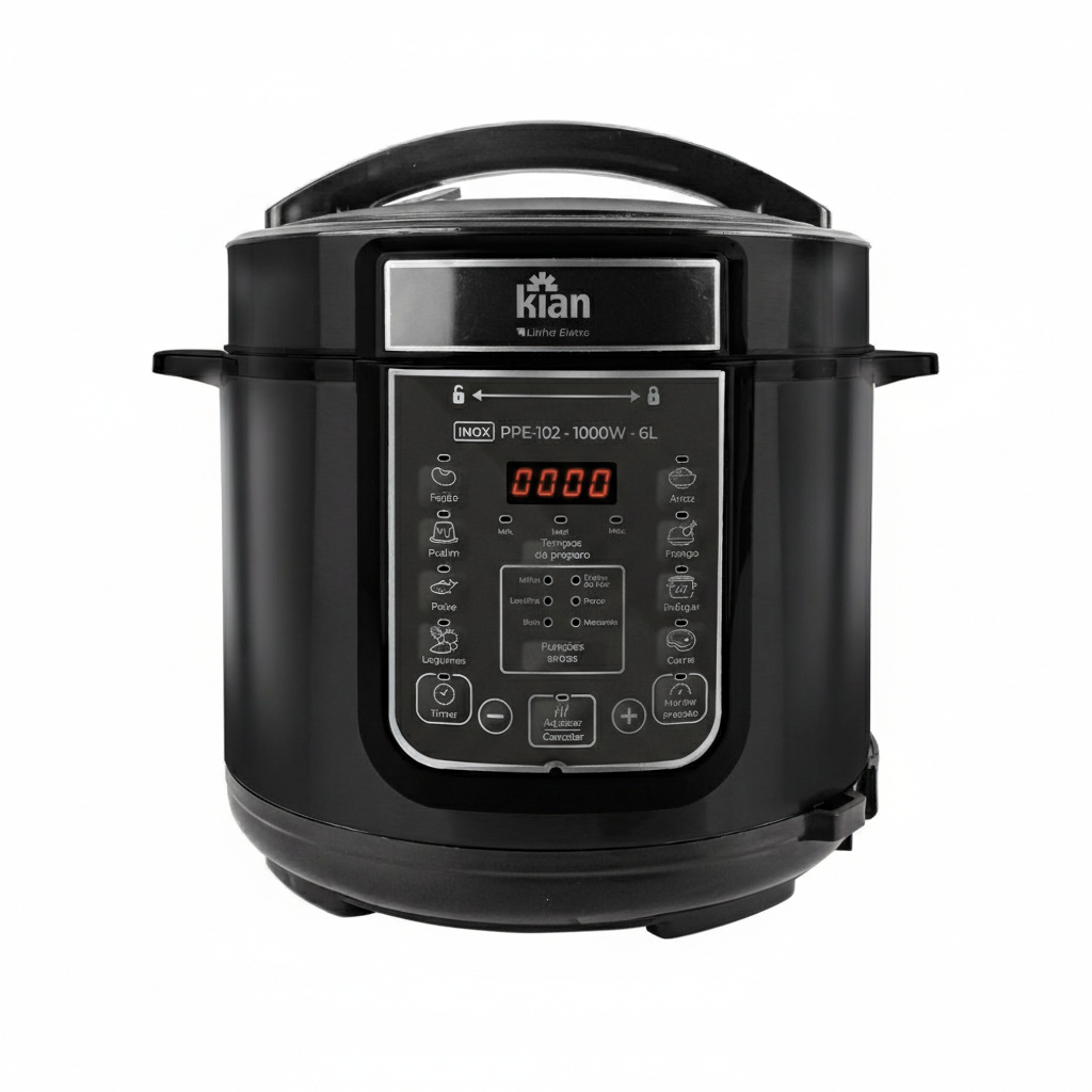 Imagem Panela de Pressão Elétrica PPE-102 – 6L Kian Timer Ajustável Controle de Temperatura Cuba Antiaderente Preto