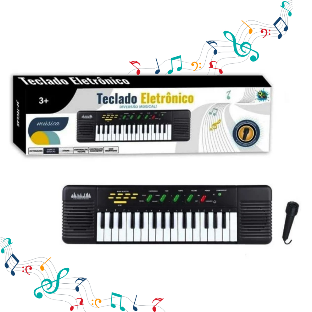 Piano Teclado Eletrônico 32 Teclas Infantil Musical Com Microfone