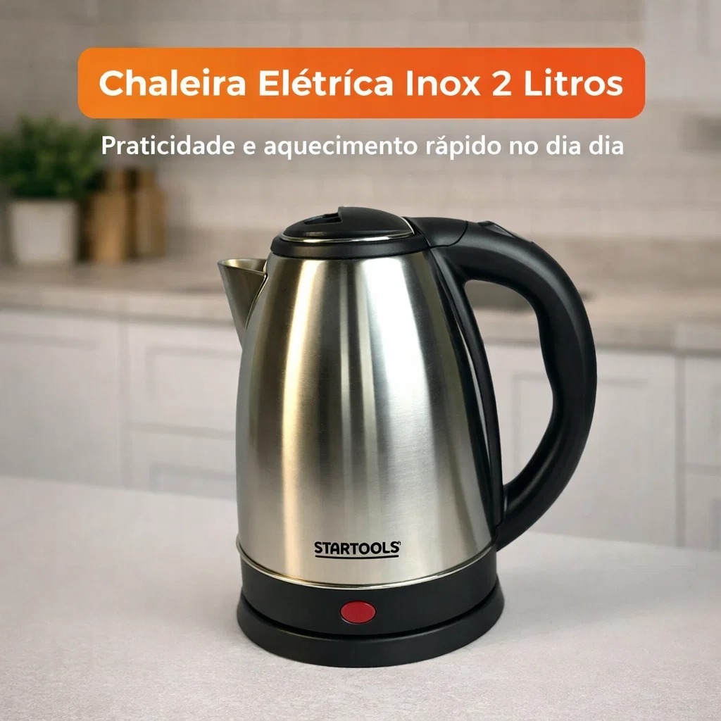 Chaleira Jarra Elétrica Inox 2L 127V 1000W ou 220V 1500W Desligamento Automático Proteção Base 360°