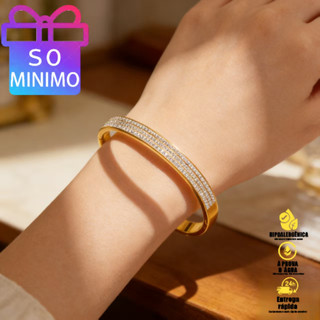 Pulseira Feminina de Titânio com Três Fileiras de Diamantes: Luxo Atemporal