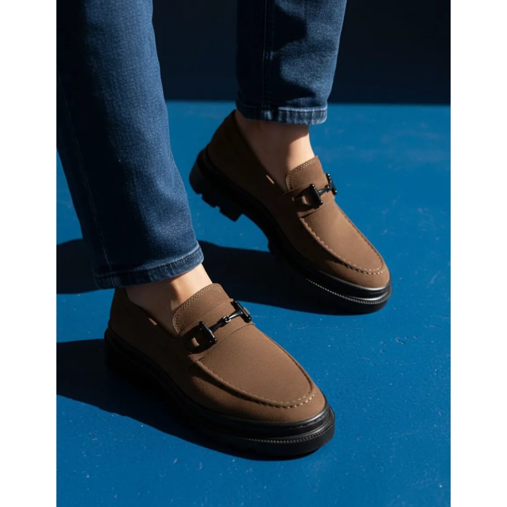 Sapato Social Mocassim Masculino Camurça Santorini Solado Costurado Elegante Oxford Festa Escritório