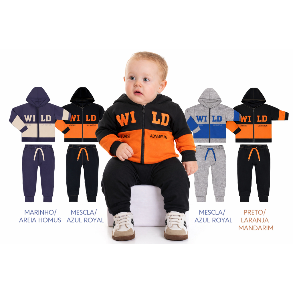 Conjunto Infantil Moletom com Capuz e Zíper – Bebê – Sortido – Inverno P M G em Oferta na Shopee