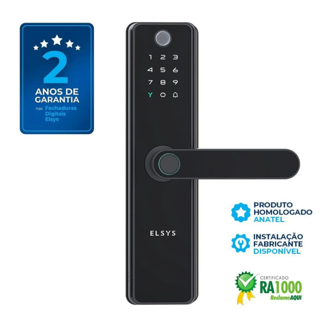 Fechadura Digital De Embutir Com Câmera Em Tempo Real Wifi Smart Biometria Esf-De51001 SAX Elsys Preto