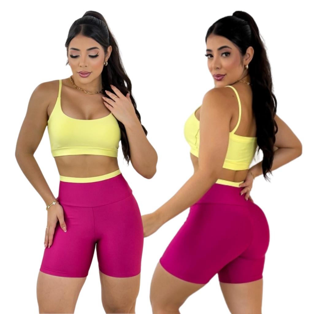 Conjunto de top com short feminino academia zero transparência bojo removível moda crossfit em Oferta na Shopee