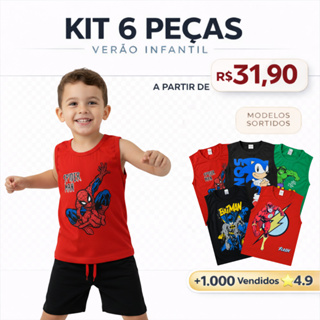 Kit 6 Peças SUPER HERÓIS 3 regatas e 3 bermudas.Obs:Informação na descrição. em Oferta na Shopee