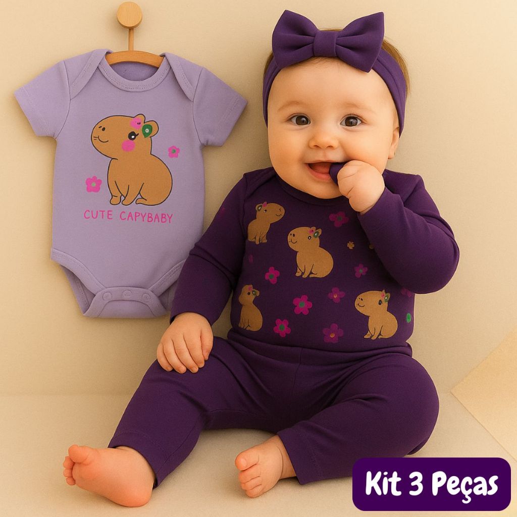 Conjunto Kit 3 e 2 Peças Body Calça Roupa Para Bebe Baby Menina Enxoval Presente 100% Algodão Estampas Divertidas em Oferta na Shopee