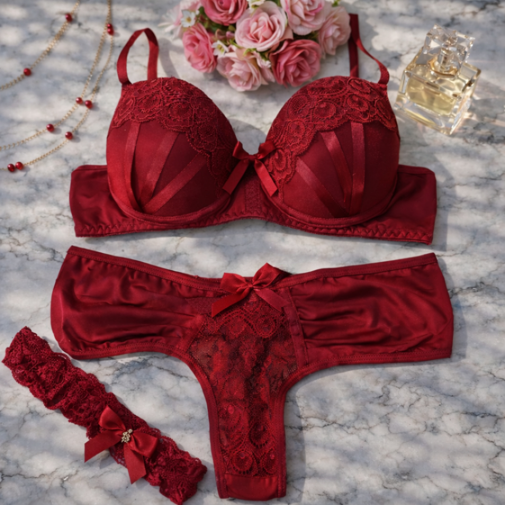 Lingerie Com 3 Peças Calcinha Sutiã e Perneira Soutien Com Bojo Calcinhas Fio dental Lingeries