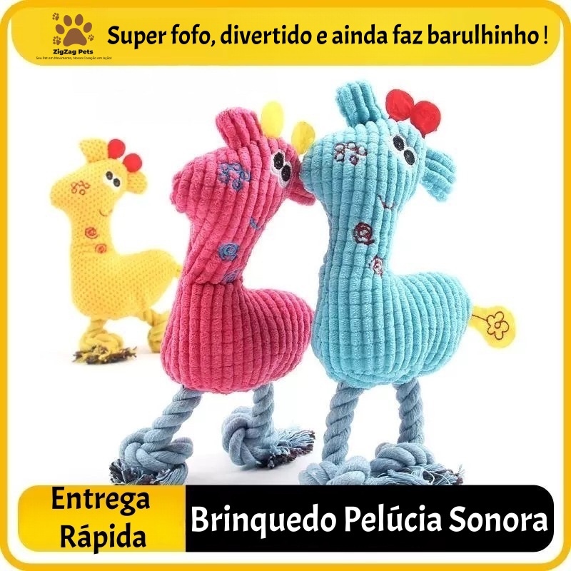 Brinquedo Pet Pelúcia Sonora com Corda e Nó Girafa Interativa Resistente para Cães Anti Ansiedade