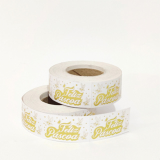 Adesivo Feliz Páscoa com Hot Stamping Dourado- Rolo com 500 unidades em Oferta na Shopee