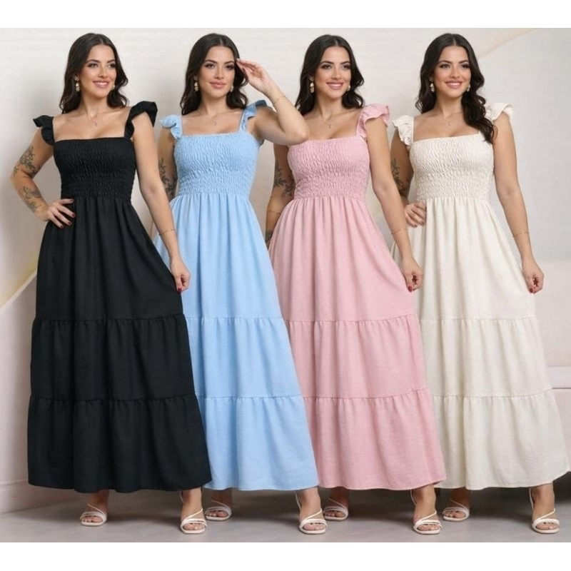 vestido  alça babada longo