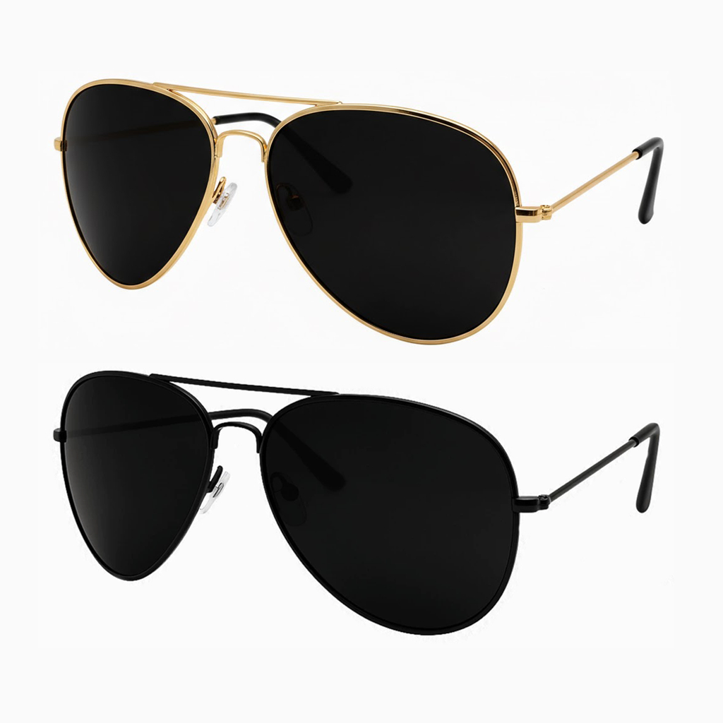 Kit 2 Óculos de Sol Aviador Unissex Premium Dourado e Preto – Lente Proteção UV Estilo Clássico