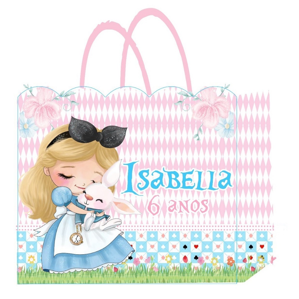 Sacolinha Alice no Pais das Maravilhas Personalizada Lembrancinha Festa infantil Aniversario