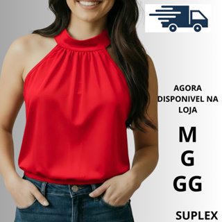 Blusa Feminina Regata Franzido Gola Alta Suplex em Oferta na Shopee