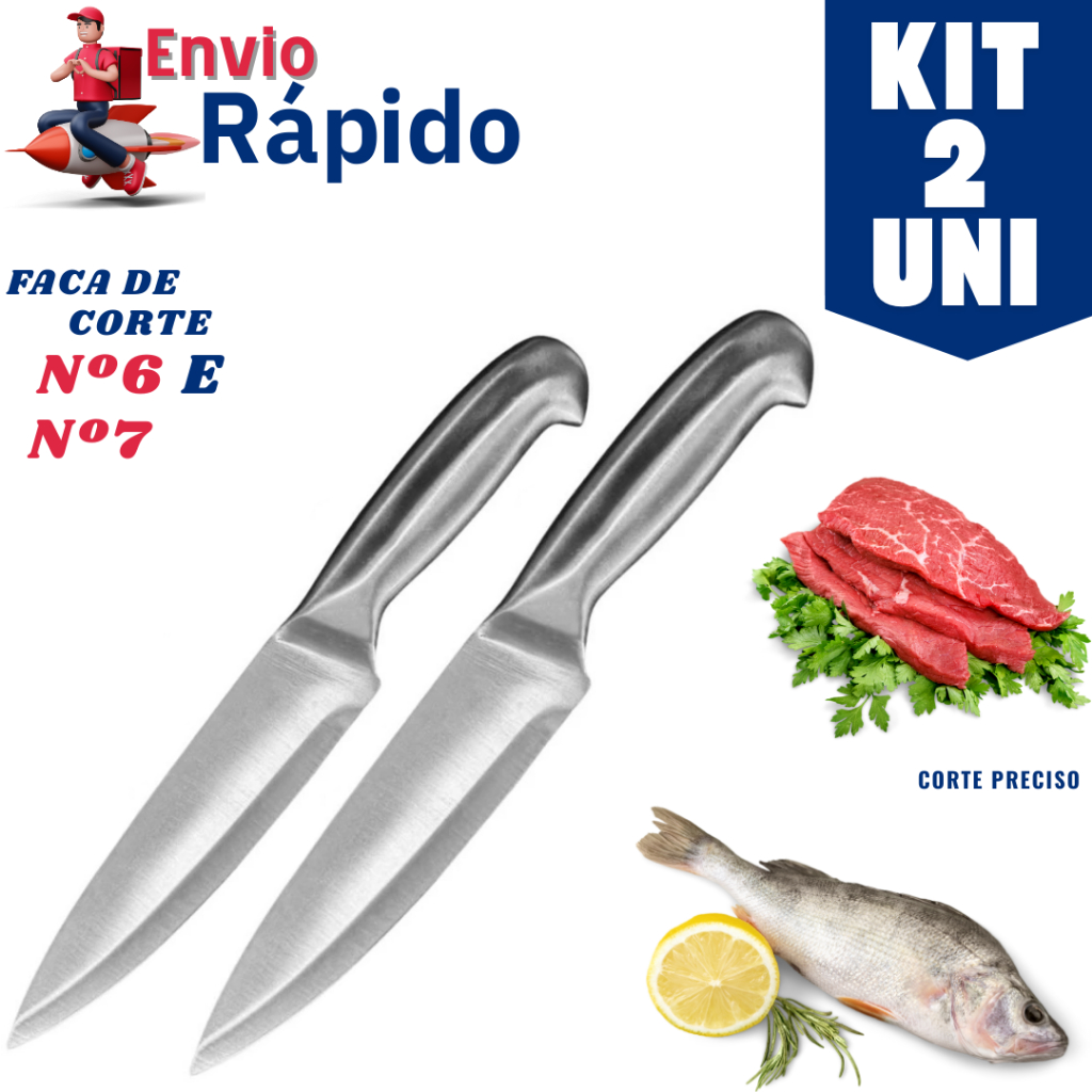 Kit De Facas 2 ou 1 Unidade Peixeira Inox 7 ou 6 Polegadas – Profissional e Resistente para Uso Contínuo em Churrasco em Oferta na Shopee