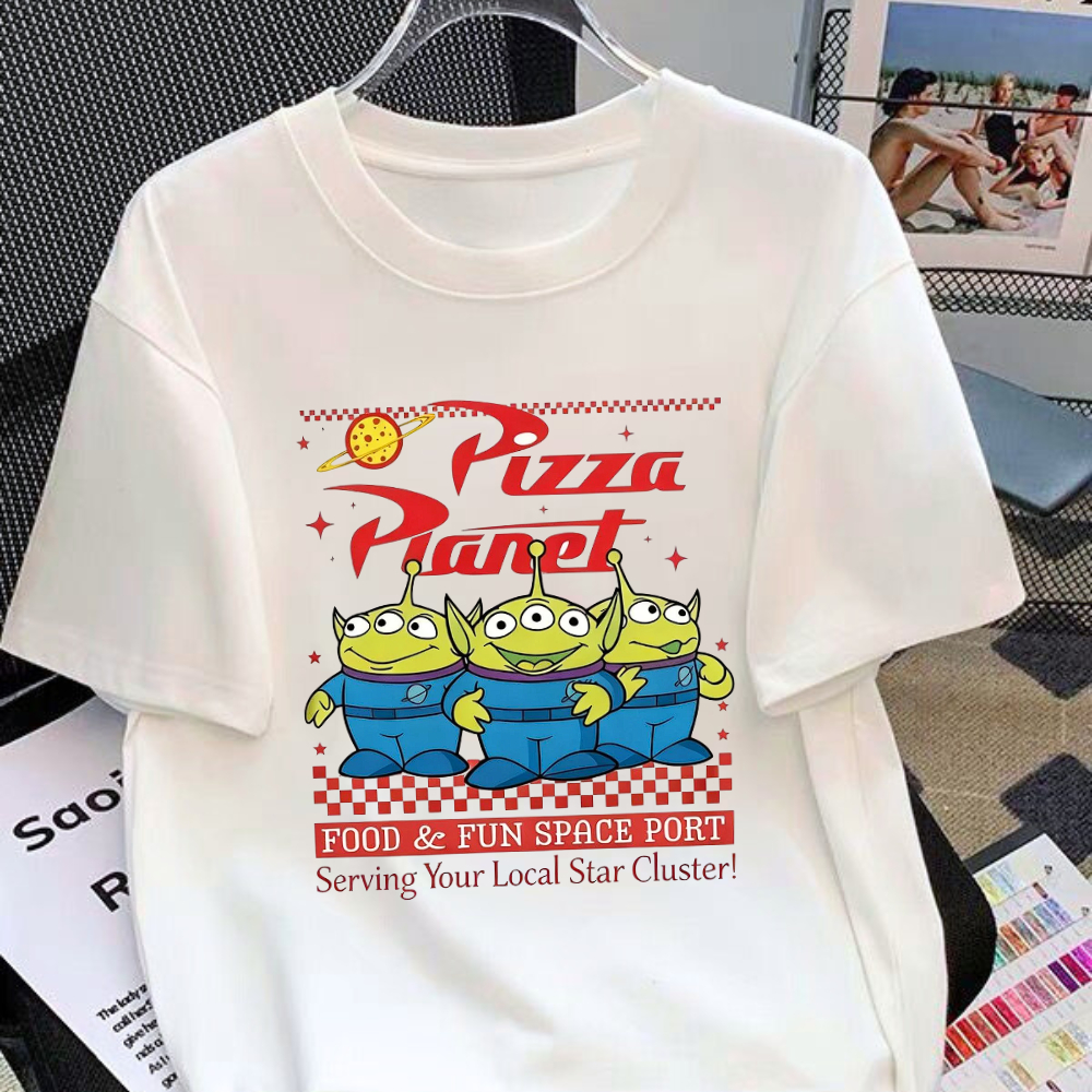 Camiseta Estampada Desenho Pizza Planet T-shirt Algodao Street Animação Toy Story Blusa Alien Geek