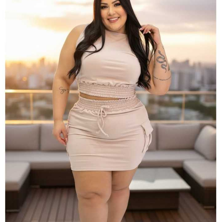 Conjunto Femenino Saia e blusa com elastico saia cargo Moletinho GG-G1-G2 em Oferta na Shopee