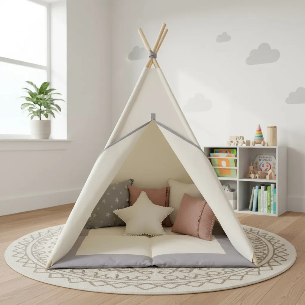 Cabana tenda barraca Infantil + Tapete Acolchoado Cinza 135x90x90cm
