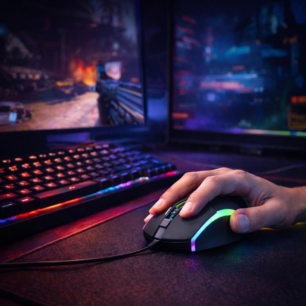 Mouse Gamer Rgb AOC 7200 Dpi Fio USB LED Alta Precisão Profissional Pc Gamer Digital