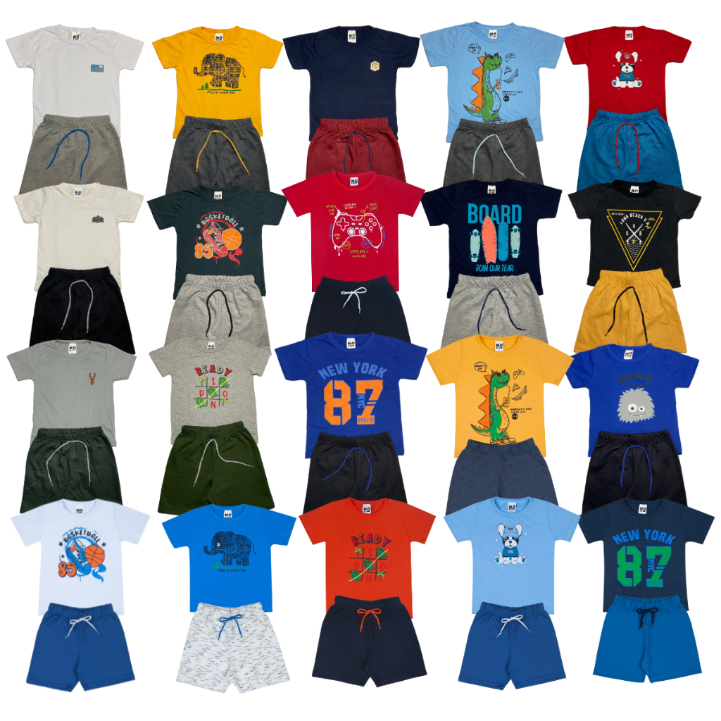 Kit 10 Peças Infantil Menino com Bermuda e Camiseta Dia a Dia Alta Qualidade Algodão em Oferta na Shopee