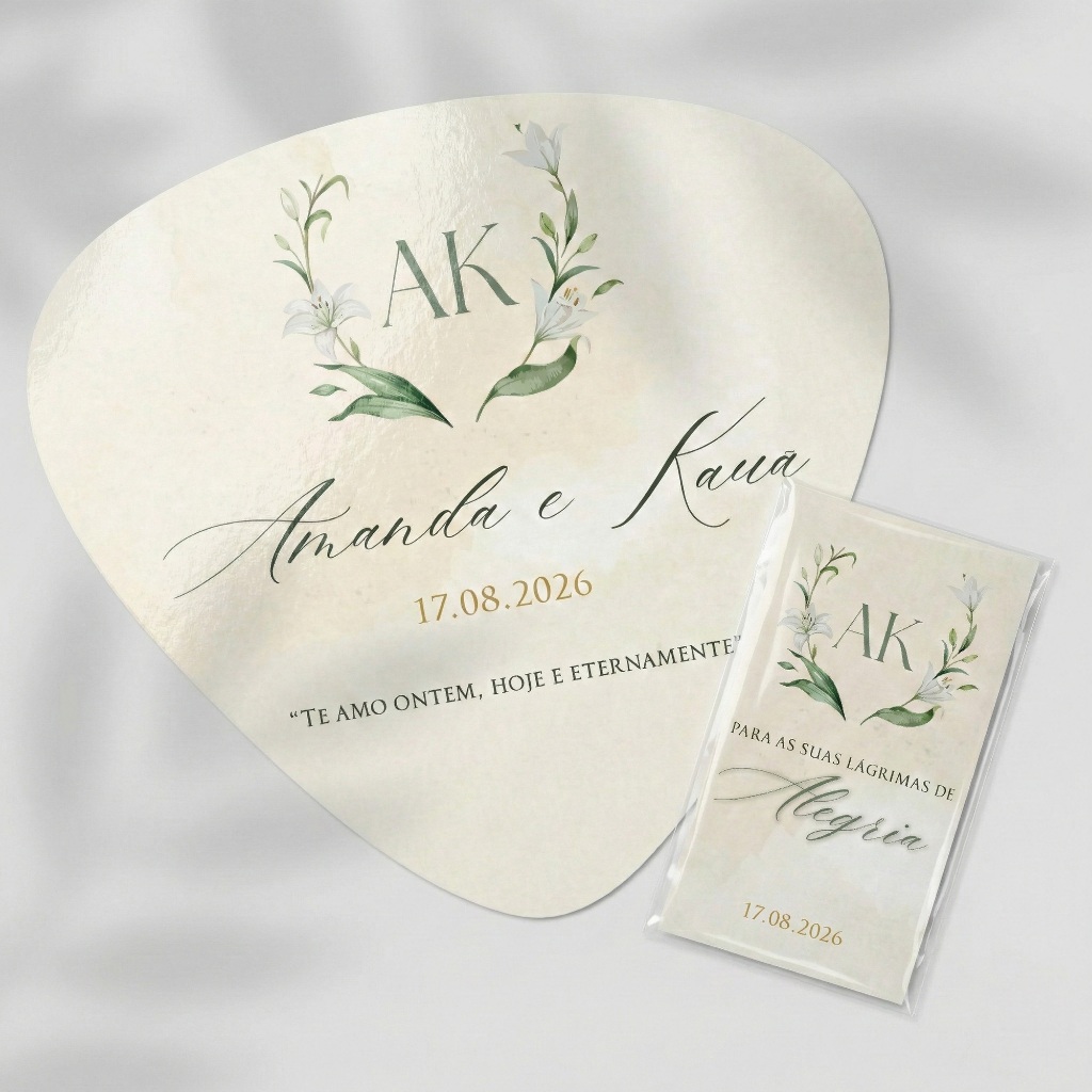 Kit 120 Unidades Lágrima de Alegria e Ventarola Leque Abanador para Casamento Personalizado Minimalista Lagrima