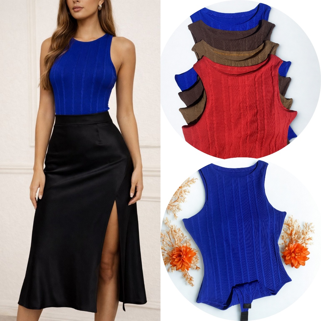 Body Feminino Decote redondo Tecido ribana prime Tendência confort elegante